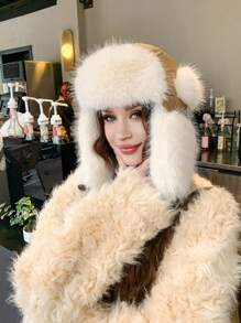 قبعة نسائية من نوع Trapper بألوان متباينة، محبوكة بسمك مناسب للطقس العادي والأنيق، متعددة الاستخدامات مناسبة للخارج والتزلج والدراجات والسفر والحفلات والاستخدام اليومي في فصلي الخريف والشتاء