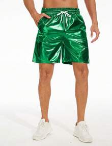 Men's Metallic Shorts Shiny Rave Shiny Sparkly Shorts With Pockets - Green - View 6
