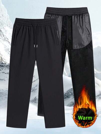 Men's Outdoor Thermal Lined Thick Straight Leg Casual Pants, Winter,Fleece
