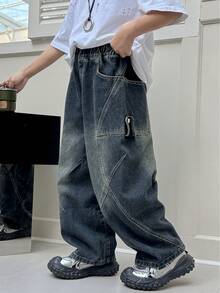 Gerade geschnittene Loose Fit Jeans für Teenager Jungen, geeignet für Alltag, Schule, Lässig und Outdoor, Herbst