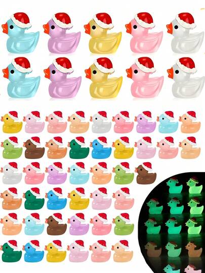 50 patos de resina mini de Navidad, patos de Navidad brillantes, patos mini que brillan en la oscuridad de Navidad, patos en miniatura con sombreros, patitos con gorro de Papá Noel brillantes, animales en miniatura con gorro de Papá Noel que brillan en la oscuridad a granel para decoraciones de jardín de hadas en miniatura, pequeñas decoraciones de fiesta de Navidad, patitos, animales de resina en miniatura, figuras de Navidad en miniatura, patos de Navidad mini brillantes, accesorios de decoración de jardín, Navidad