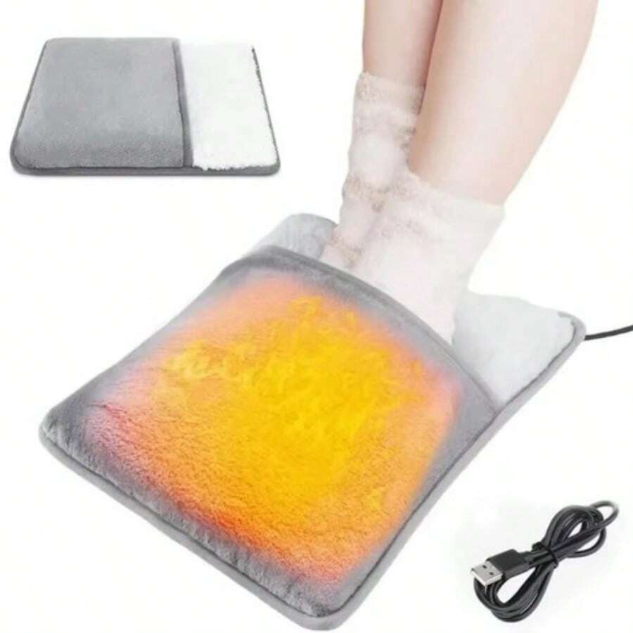 Kantong Penghangat Kaki Mewah Bertenaga USB, Desain Dua Lapisan dengan Bahan Bulu Wol Lembut, Teman Relaksasi Musim Dingin yang Nyaman - Grey - View 1