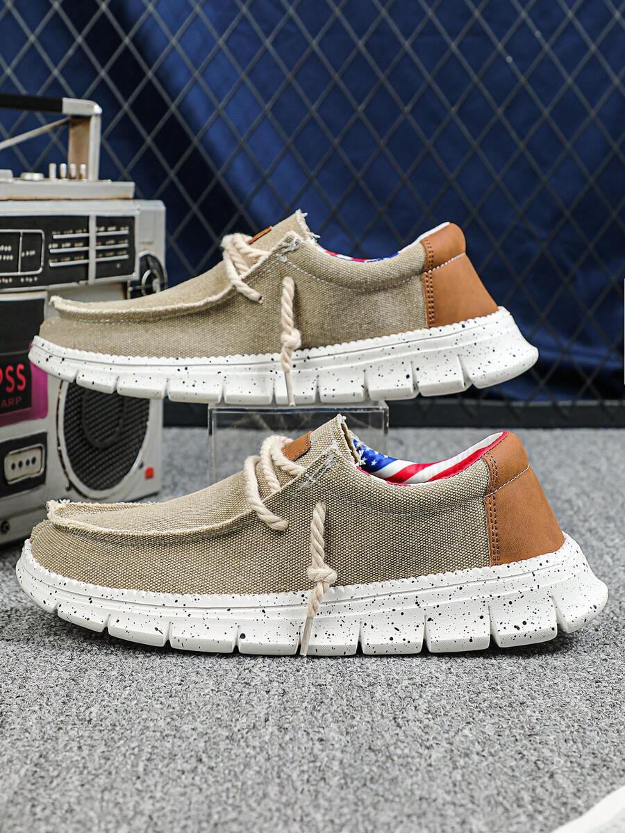 四季男士卡其色和棕色拼布商务休闲乐福鞋，时尚平底运动鞋，舒适户外跑步训练鞋，适合运动、通勤、聚会、送礼