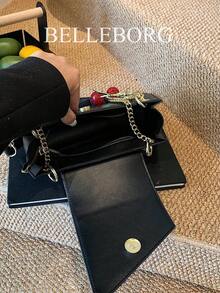 1件女款不對稱肩鏈包，時尚獨特前衛，適合日常購物、休閒、聚會 - 黑色 - 查看 10