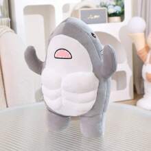 1 件 35 厘米/13.7 英寸肌肉鲨鱼趣味肌肉鲨鱼毛绒玩具枕头填充动物鲨鱼毛绒玩偶礼物，鲨鱼，鲨鱼毛绒，鲨鱼玩具 - 彩色 - 查看 8