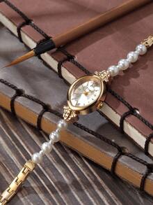 1 pieza Reloj de mujer vintage con escala de gradiente, esfera de cuarzo, adecuado para uso diario - Dorado - Ver 5
