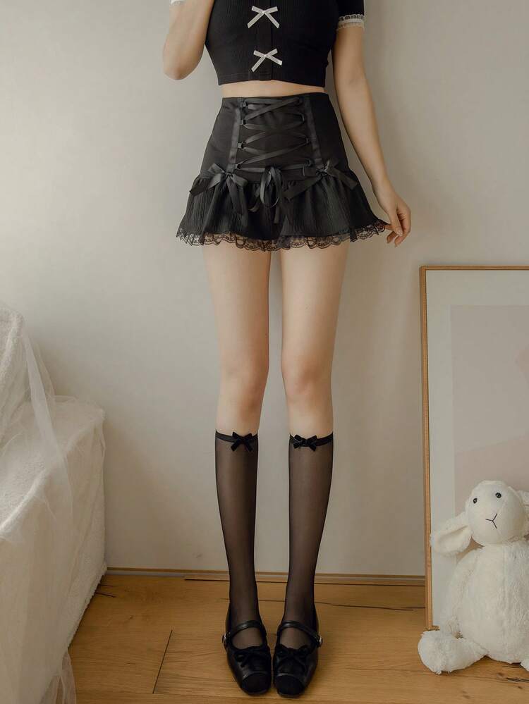 甜美蝴蝶结过膝袜，日系女童中筒袜，薄透材质，甜美可爱风格，适合洛丽塔/日常穿着 - 彩色 - 查看 7