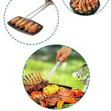 不锈钢加厚食物夹手抓蛋糕烧烤牛排酒店厨房工具烘焙煎炸夹 - 銀色 - 查看 4