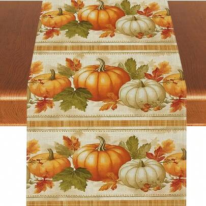 1 /108pcs Autumn Harvest Thanksgiving Table Runner With Maple Leaves And Pumpkins - Polyester Seasonal Home Kitchen Dining Room Decor, Multiple Sizes, Sturdy And Durable Fall Themed Centerpiece For Holiday Hosts And Fall Lovers,