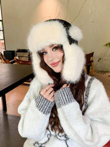 قبعة نسائية من نوع Trapper بألوان متباينة، محبوكة بسمك مناسب للطقس العادي والأنيق، متعددة الاستخدامات مناسبة للخارج والتزلج والدراجات والسفر والحفلات والاستخدام اليومي في فصلي الخريف والشتاء