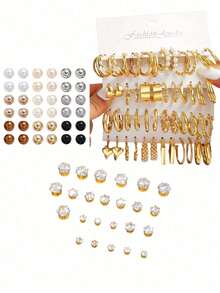 54 piezas/108 piezas Conjunto de joyas con corazones, flores y mariposas de perlas falsas y cristales, incluyendo anillos, aretes, collares y pulseras para mujeres, regalo para citas, vacaciones y uso diario (sin caja) (el tamaño real del artículo puede diferir ligeramente de la imagen) - Conjunto de joyas - Ver 5