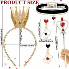 4 件套女王风格服装配饰套装，包括塑料皇冠、头带、项链、心形权杖和耳环 - 20 世纪 20 年代舞会服装道具，适合角色扮演和化妆舞会万圣节 - 彩色 - 查看 8