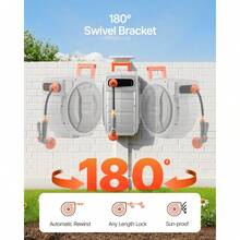 Retractable Garden Hose Reel, 1/2 Inch X 65 Ft Wall Mounted Hose Reel, Heavy Duty Garden Hose Reel With 9 Patterns Nozzle, Any Length Lock, Upgraded Slow Return System And 180°Swivel Bracket - Multicolor - View 3