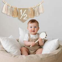 1pc 1/2 Tall Stool Banner, Birthday Party Tassel Garland, Boho Style Birthday Party Decor, 6 Months Birthday Party, Half Year Birthday Decoration