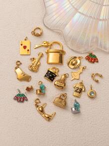 1 件时尚精致热销不锈钢扑克牌套小提琴牛仔帽皇冠吊坠，镀 18K 金，DIY 珠宝配饰、项链、手链、钥匙扣，易于搭配，可作为精美吊坠佩戴。