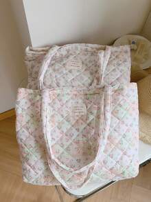 1个花卉印花拼接女士优雅休闲手提包，大容量单肩包，适合工作通勤旅行日常必需品收纳，可装手机、钱包、平板电脑、充电器、化妆品等，是送给朋友的好礼物。 - 彩色 - 查看 5