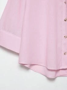 YROOE Fashionable 2025 Women's Casual Simple Versatile Shirt, Minimalist/Business Casual/Daily Commute, Fashionable Casual Turndown Collar Wide Sleeve Women Blouse - Pink - View 6