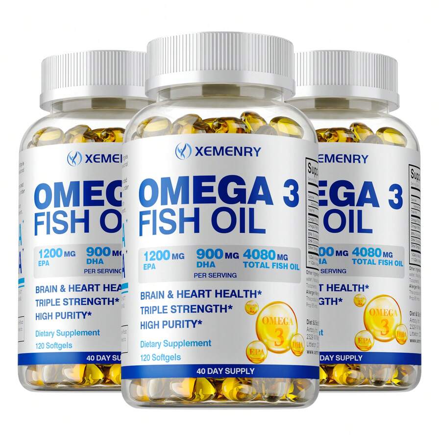 XEMENRY Omega-3 Aceite de Pescado - Mejora la memoria, la concentración y la cognición, promueve la salud del cerebro y los ojos, mejora la función inmunitaria - Tres botellas - La mejor opción - Ver 1