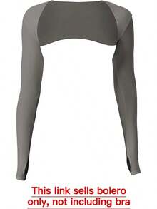 Women Crop Top Long Sleeve Bolero Open Front Workout Cropped Shirts Sports Shrug - Dark Grey - View 2