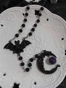 1 件时尚个性化金属树脂多色几何蝙蝠十字剑串珠吊坠项链，适合派对、日常佩戴、万圣节、珠宝、服装配饰 - 彩色 - 查看 2