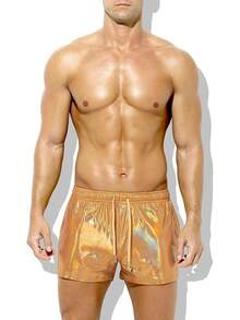 Men's Holographic Metallic Short Sparkly Shiny Short Pants Rave Outfit Hot Shorts With Pockets And Drawstrings - A2-gold-ck3118 - View 7