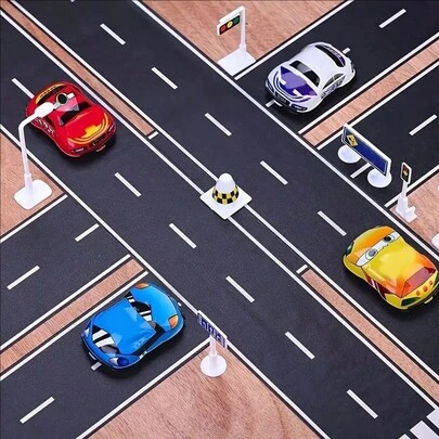 可重复使用的汽车赛道胶带套装 - 闪光道路贴纸，适合儿童玩耍、派对赛车装饰、汽车主题，5米 x 5厘米