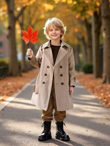Boys' Autumn/Winter Windbreaker, Long Jacket, British Style, Toddler & Big Kid Outerwear - Khaki - View 9