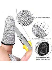 10 件装 5 级防割手指套 拇指刀 厨房切菜雕刻保护手指 - 黑與白 - 查看 7