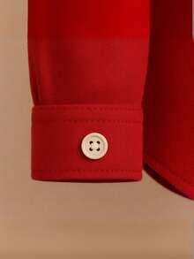 Premium Line Children's White Long Sleeve Button Down Shirt - 紅色 - 查看 3