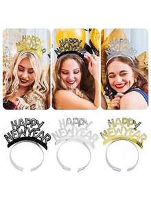 شريط رأس لحفلة رأس السنة الجديدة 2026، شريط رأس للصور التذكارية، مشبك شعر مزين بالبودرة الذهبية