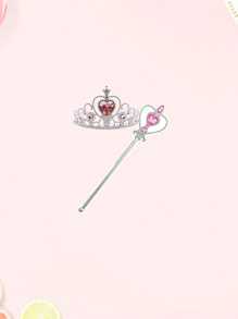 2pcs Ice Princess Crown & Heart Magic Wand Combo, Children Cosplay Princess Role Play Headband & Fairy Wand - Multicolor - View 3