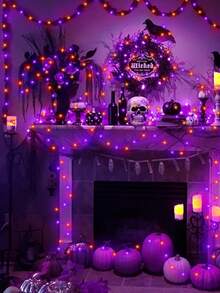 5m/10m/20m Luzes de Corda LED Roxas & Laranjas para Uso Externo, Alimentadas a Bateria, Luzes de Decoração de Halloween, Luzes de Fada de Halloween, Luzes de Decoração de Natal, Adequadas para Festas de Feriados, Jardim, Pátio e Outras Decorações de Natal - Multicolorido - Visão 4