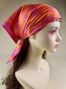 1 chiếc khăn choàng cổ bằng satin thanh lịch in họa tiết hoa và lá nhiệt đới phong cách Bohemian dành cho nữ, có thể dùng làm khăn trùm đầu, khăn quàng cổ hoặc phụ kiện váy. - Màu Hồng Tươi - Xem 2