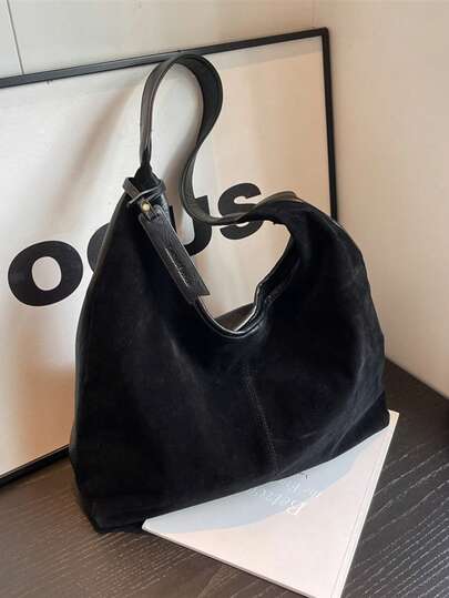Retro Large Capacity Casual Shoulder Tote Bag, Patchwork Color Block Handbag, PU Leather Elegant Versatile Commuter Tote Bag For Women