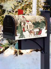 45*52厘米圣诞复古雪景马车图案邮箱罩，装饰性邮箱罩，冬季假日农舍花园户外装饰 - 彩色 - 查看 6