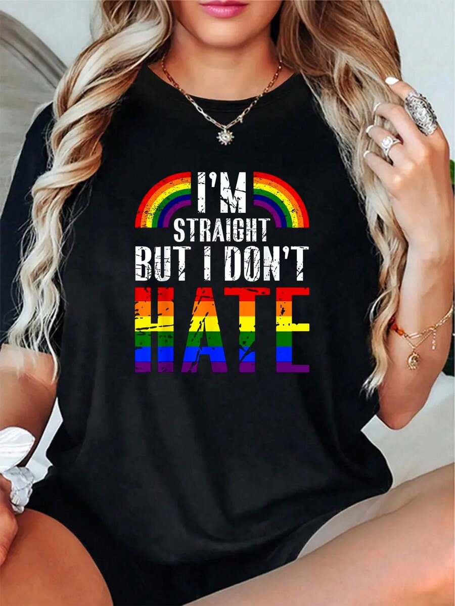 I'm Straight But I Dont Hate Rainbow LGBT Gay Pride Month T-Shirt - 100% Cotton T Shirts For Women, Summer Tops, Going Out Cute Summer Tops - màu đen - Xem 1