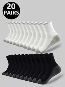 5/10/20 Pairs Men's Black & White Outdoor Sports Mid-Calf Socks, Daily Fitness Casual Socks, Running Socks, Sports Socks, Spring/Summer/Autumn/Winter, Fall