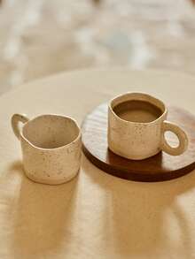 Cirelle 1pc Ceramic Coffee Mug With Asymmetric Shape And Ink Dot Pattern Back To School - Beige - View 3