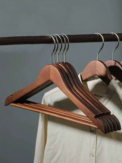 1/5 قطعة شماعة ملابس خشبية فندقية، شماعة سروال خشبية سميكة مانعة للانزلاق، شماعة ملابس خشبية صلبة عتيقة، شماعة ملابس خشبية صلبة قابلة للدوران (مناسبة لخزانة ملابس المتجر)، شماعة ملابس خشبية للبالغين مانعة للانزلاق (شماعة خشبية بدون آثار)