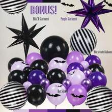 Purple And Black Balloon Garland Kit, 141 Pieces With Star Mylar Balloons For Gothic Themed Parties, For TV Show Fans, Party Decorations