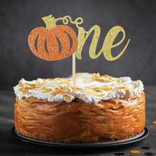 12pcs/Set Pumpkin Paper Cupcake Decorations - Glitter Pumpkin Cupcake Toppers - Baby Shower Decor - Autumn Harvest Theme - Kids Birthday Party Supplies