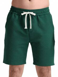 Mens Casual Shorts Drawstring Summer Sports Shorts Geometric Texture Casual Beach Shorts With Pockets - Greener - 查看 2