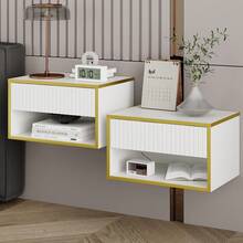 Gold Nightstand Set Of 2, Modern Bedside Table With Drawers And Open Shelf, Floating Design, Small Side Table For Bedroom, Black/ White - 白色 - 查看 9