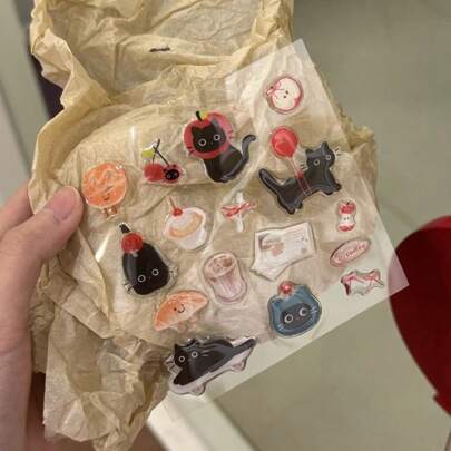 Ins Kore Tarzı Minimalist Sevimli Siyah Kedi, Balon, Jöle Çıkartmalar, Jöle Kabartmalı Kendin Yap Çıkartmalar, Günlükler, Telefon Kılıfları ve Karalama Defterleri İçin Uygundur