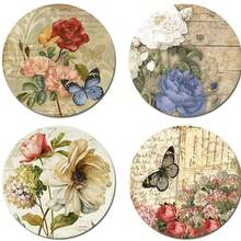 Set Of 4, Literary Vintage Floral & Butterfly Coasters - Round Wooden - Choose From 1 Set Or 46 Sets, Perfect For Home Decor, Restaurant And Housewarming Gifts, Suitable For Dining Table, Study, Office, Cafe, Bar, Birthday Gift For Family, Friends, Partner, Kitchen Decoration, Kitchen Accessories,Coaster Set,Coasters Drink Coasters,Coaster For Cup At Home - Multicolor - View 1