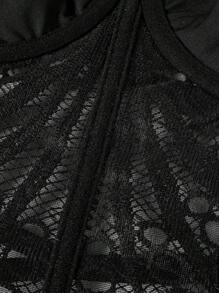 1件薄荷绿纹理薄纱花卉蕾丝镂空露脐吊带背心，适合日常穿着/派对/婚礼吊带上衣 - 黑色 - 查看 9