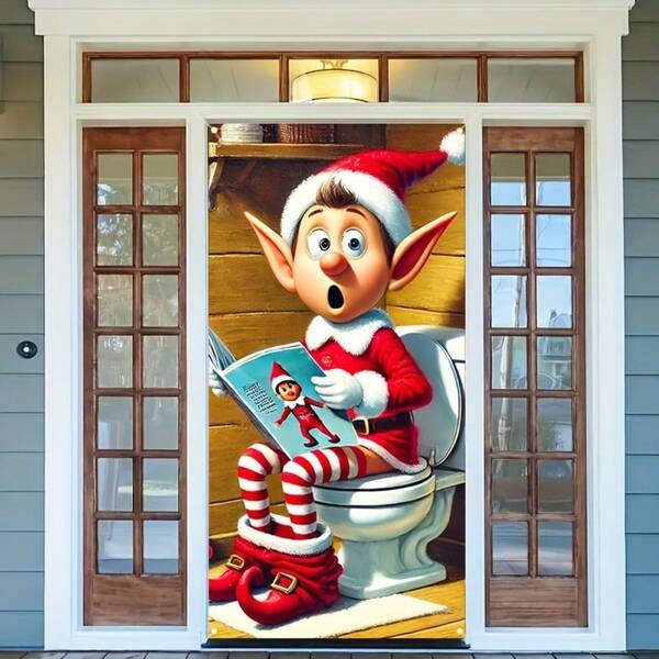 Bandera de puerta de duende navideño divertida - Decoración versátil para exteriores e interiores para porche, jardín, entrada - Perfecta para celebraciones navideñas, de Año Nuevo y de invierno - Poliéster duradero