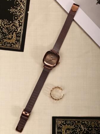 1pc Vintage Elegant Square Women's Watch, Suitable For Daily Wear