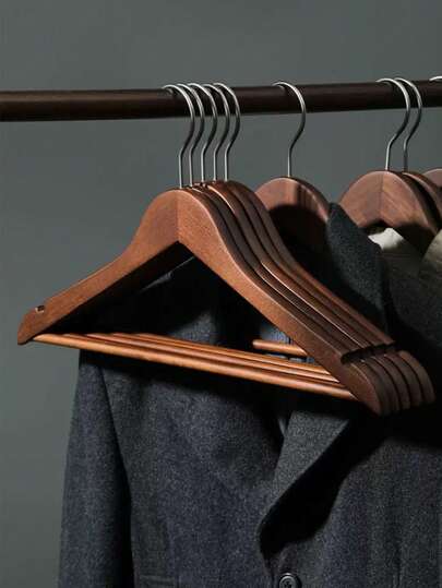 1/5pcs Hotel Wooden Clothes Hanger, Thickened Non-Slip Wooden Pant Hanger, Retro Solid Wood Clothes Hanger, Solid Wood Rotating Clothes Hanger (Suitable For Clothing Store Wardrobe), Adult Non-Slip Wooden Clothes Hanger (Wooden Hanger Without Trace)