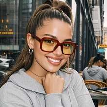 1 件女士复古方形小框高品质独特不对称时尚眼镜，适合派对、旅行、休闲穿着 - 紅框灰片 - 查看 1